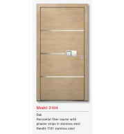 UNILUX Model 2104 Oak Door, Horizontal Fiber, Pilaster, Premium Handle, Security Lock, Triple Sealed, Modern Custom Timber